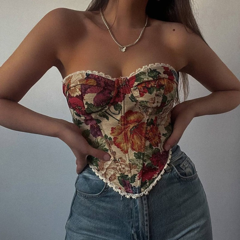Wrapped chest lace up fishbone waist slimming vest