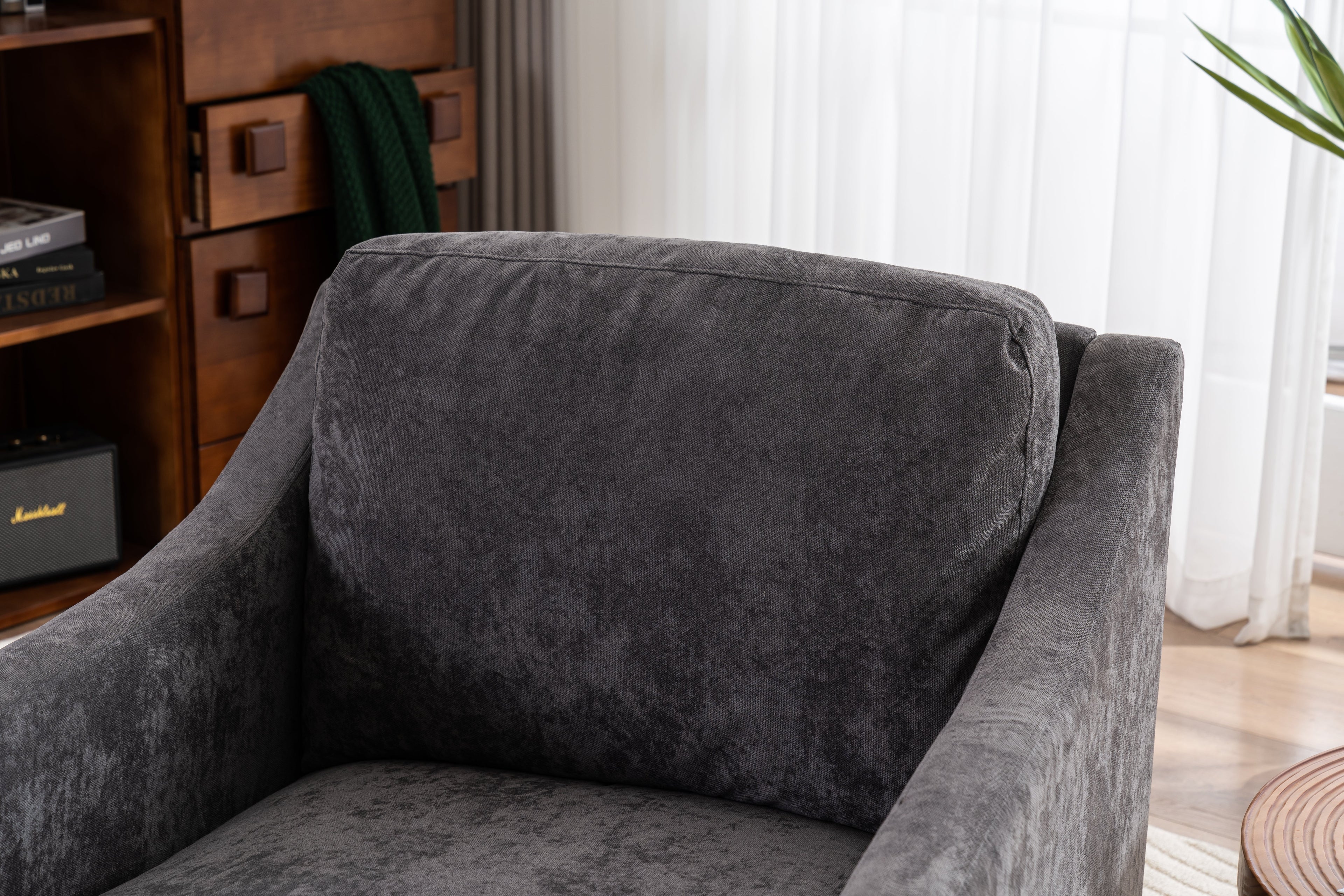 Large swivel chair, soft cushion armchair, modern chair, skin friendly gradient linen fabric, comfortable sitting gray