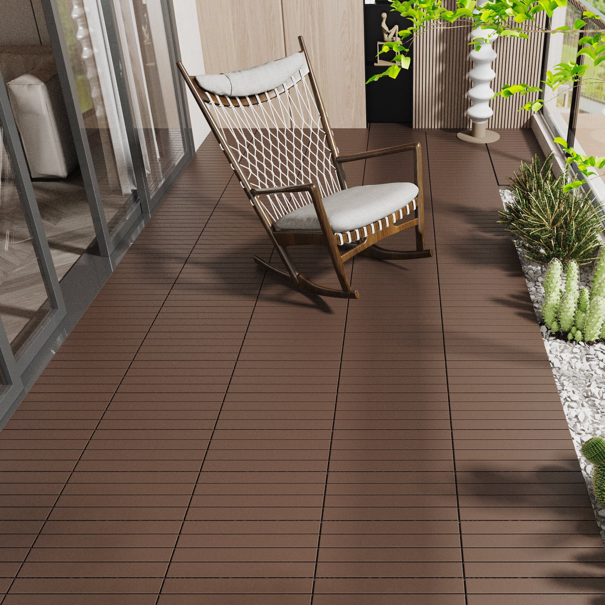 2FT terrace tiles, DIY module interlocking terrace tiles, quick installation of courtyard tiles, 24 pieces in red brown color
