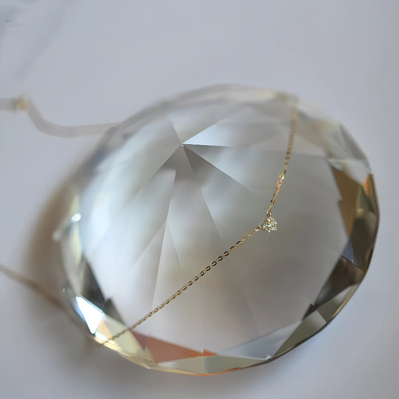 S925 pure silver plated with 14K gold mini heart necklace women's diamond studded peach heart extremely fine collarbone chain ﻿