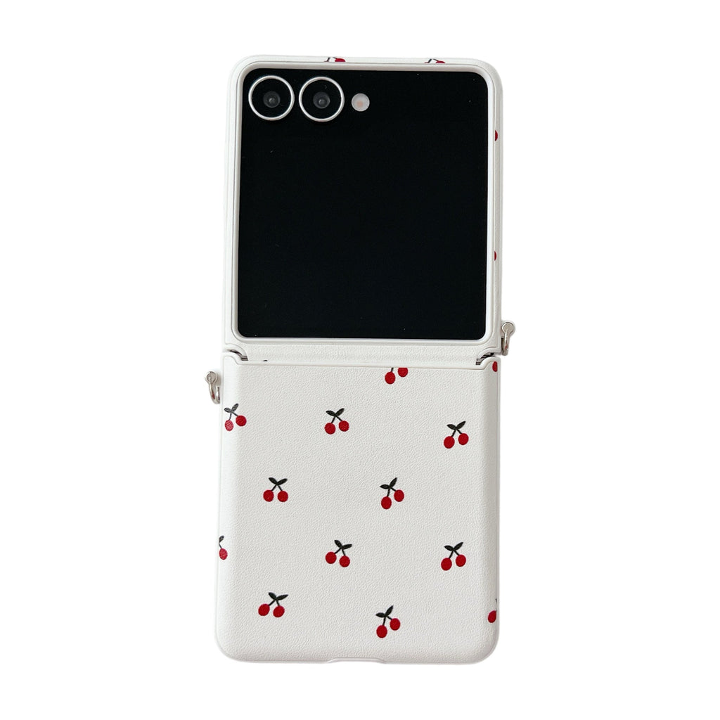 White Background Korean Style Cherry Phone Case for Samsung Z Flip 7/5/6/4 Foldable Protective Shell Compatible with Oppo and Huawei