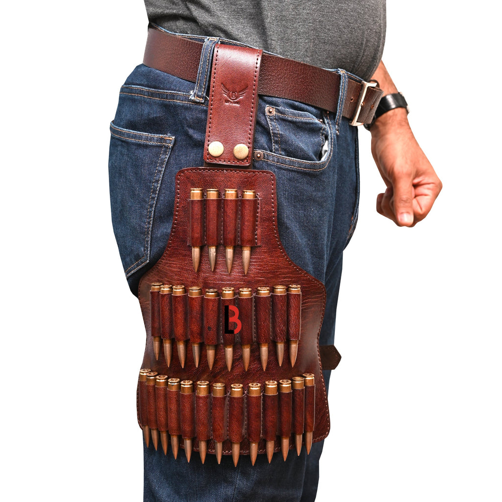 Cowhide Leather Leg Cartridge Belt Rifle Shell Hunting Ammo Holder