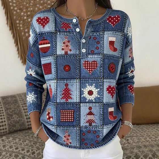 Buttoned Long-Sleeve Hoodie AutumnWinter Printed Fashionable & Unique Casual Sweater Coat For Women