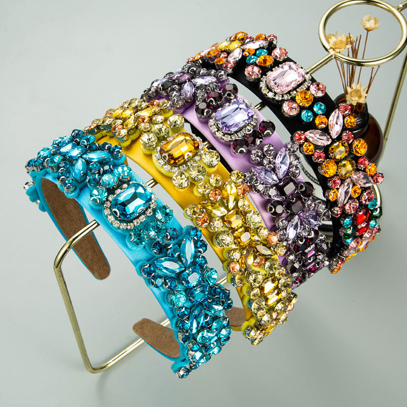 Summer New Fashion Headband Ladies Baroque Retro Headband Set With Colorful Rhinestones Full Diamond Hair Accessories