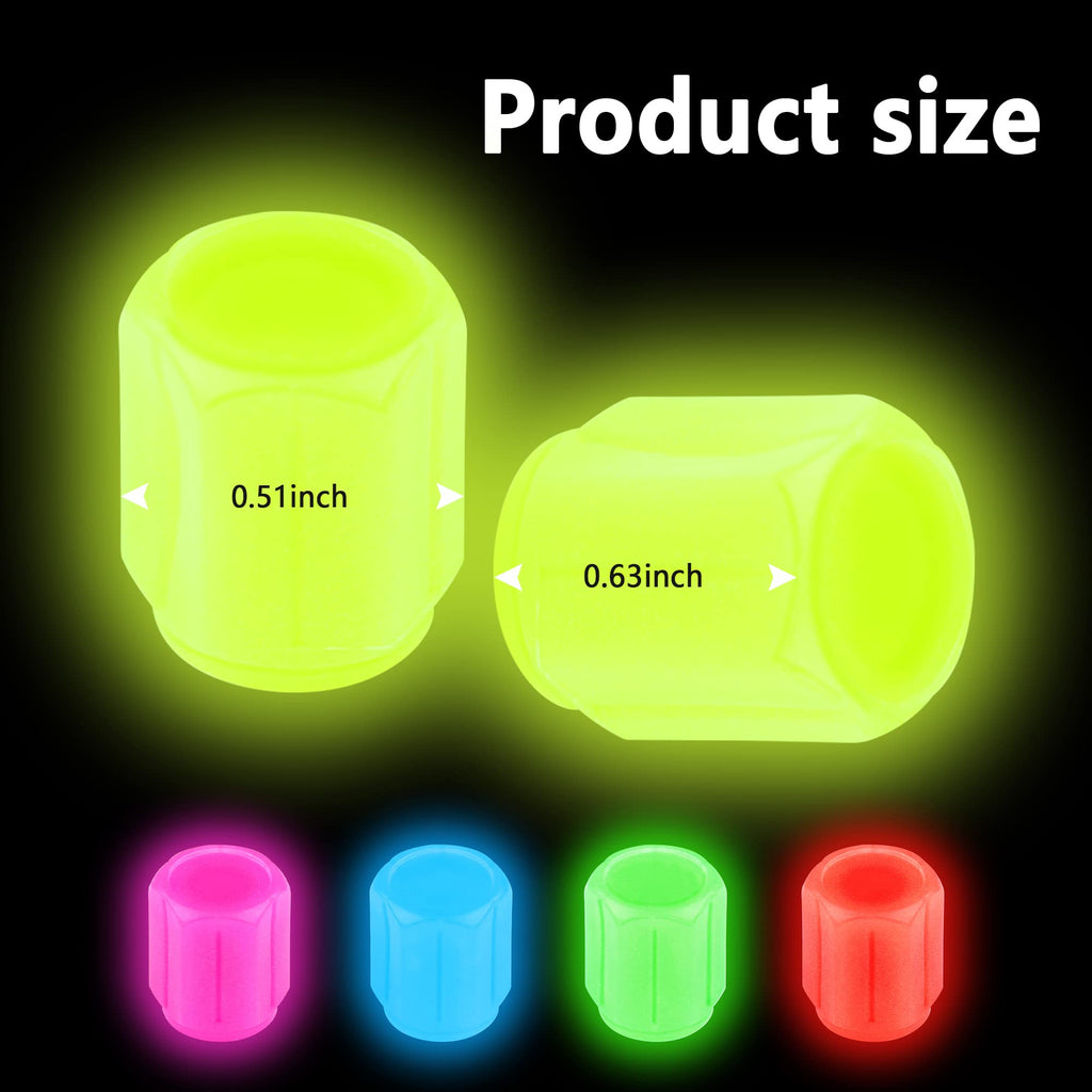 8PCS Fluorescent Skull Tire Valve Stem Caps Luminous Car Bike Red