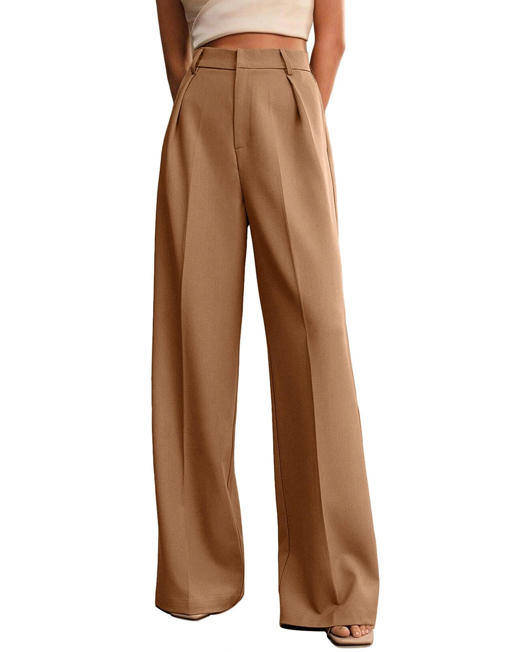 XISOXU Womens Wide Leg High Waist Palazzo Pants Khaki Size S