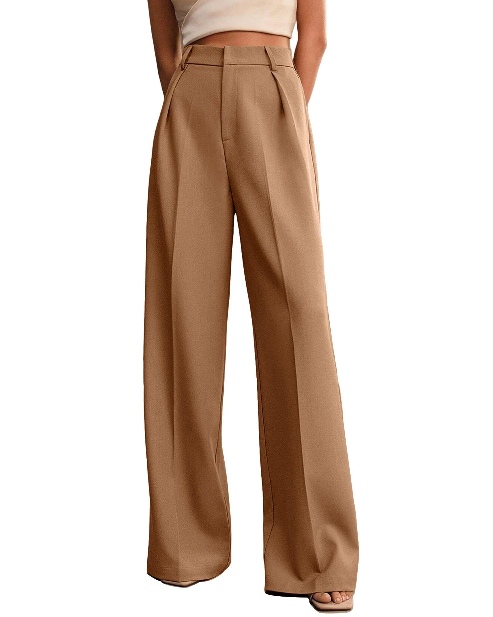 XISOXU Womens Wide Leg High Waist Palazzo Pants Khaki Size S