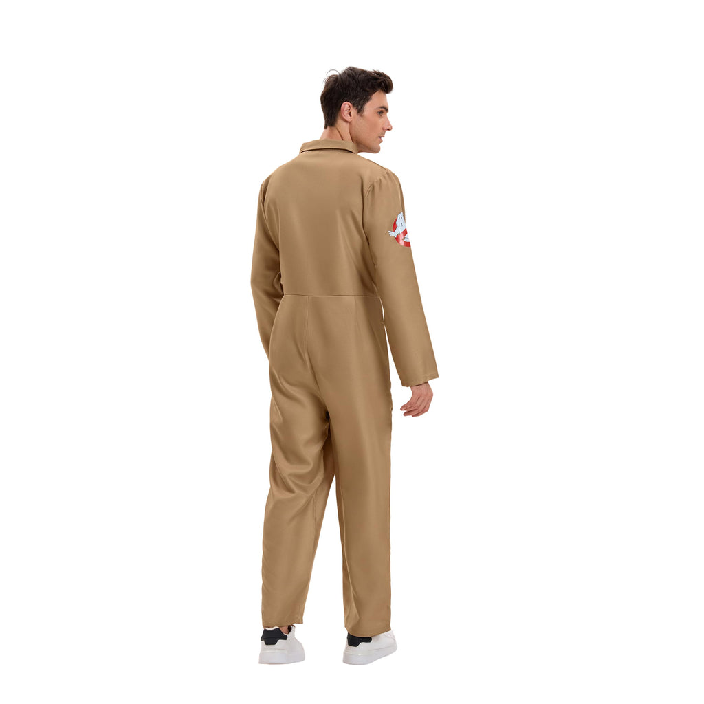 VYXIDEX Men's Deluxe Ghost Movie Busters Halloween Jumpsuit Cosplay Brown Size M