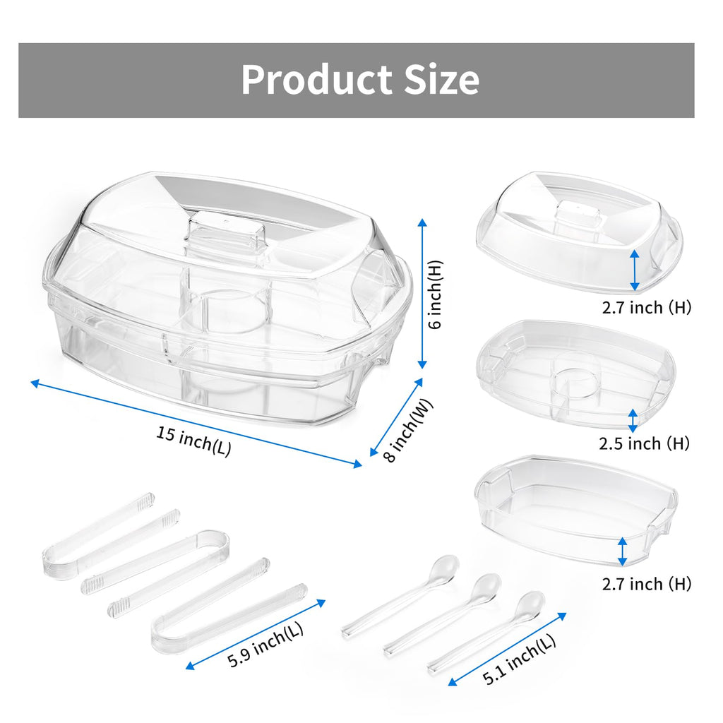 BETSO Serving Tray on Ice Chilled Food Bowl with Lids Compartments Clear