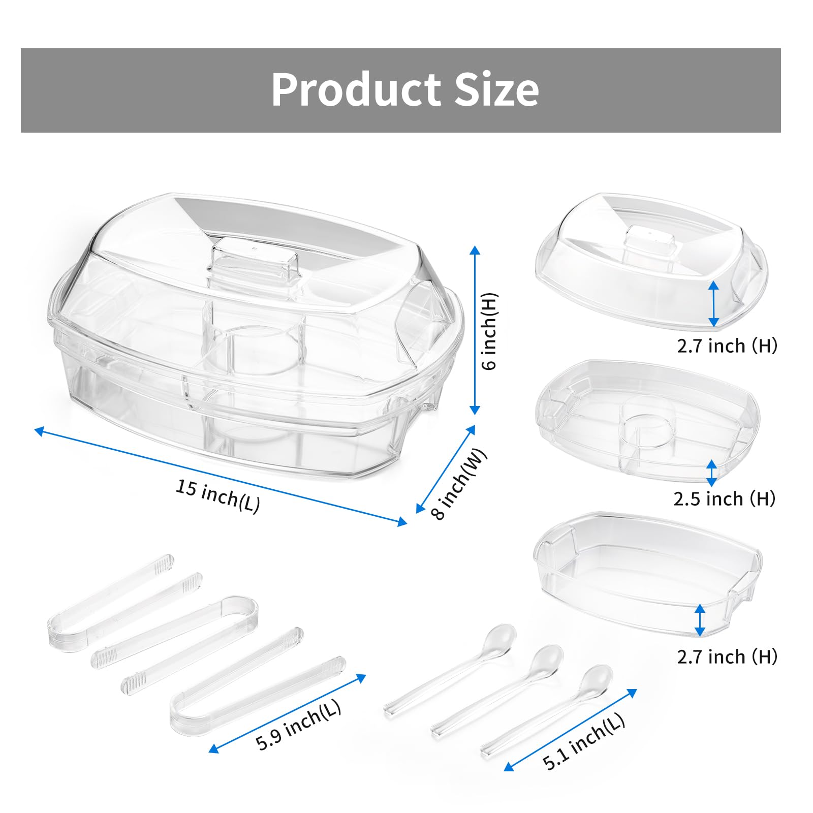 BETSO Serving Tray on Ice Chilled Food Bowl with Lids Compartments Clear