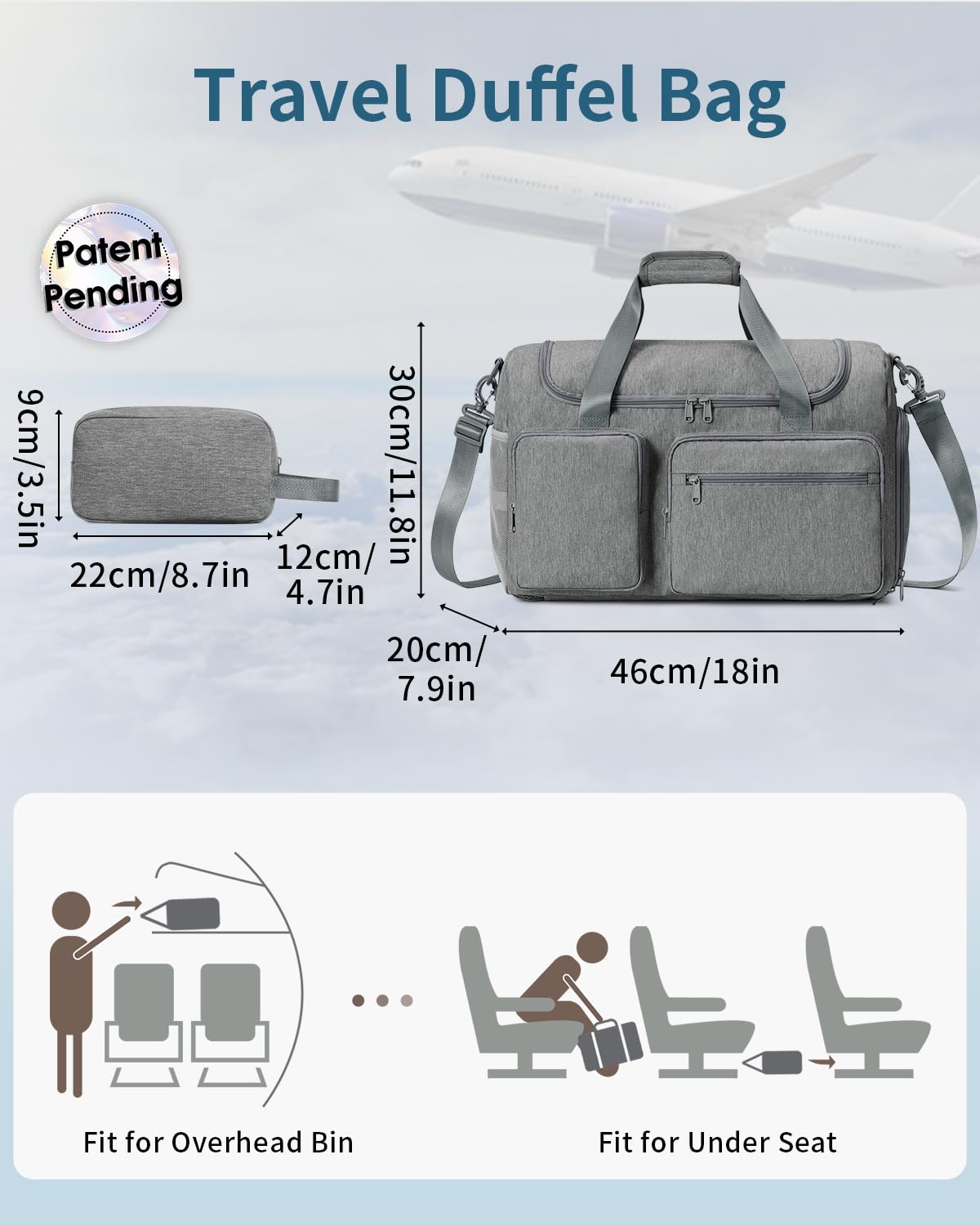 sportsnew Travel Duffel Bag 27L Gym Shoe Compartment Grey Medium Size