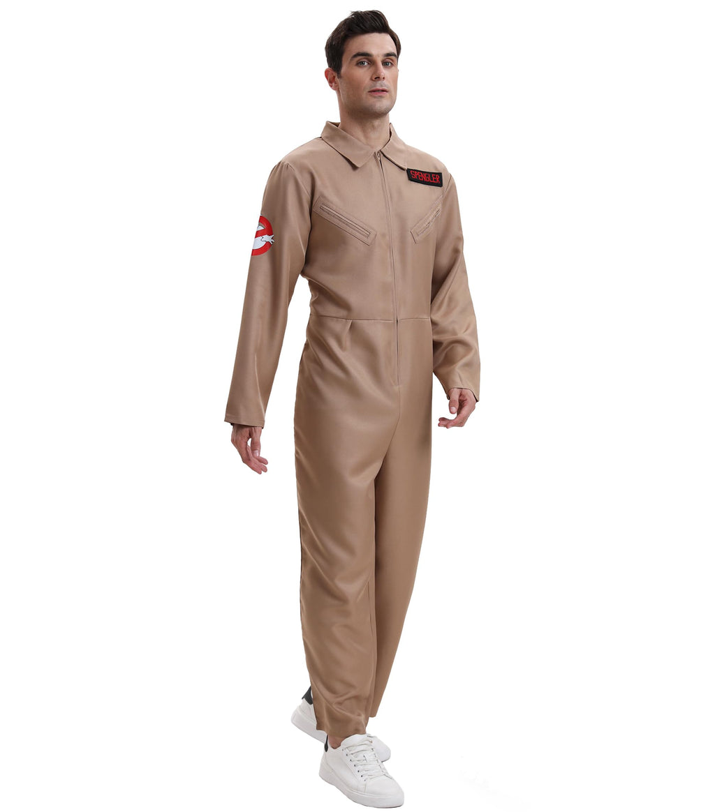 VYXIDEX Men's Deluxe Ghost Movie Busters Halloween Jumpsuit Cosplay Brown Size M