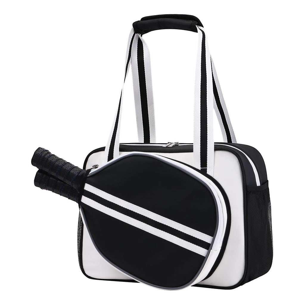 SPOENGRU PU Leather Pickleball Paddle Bag Small Black Fashion Tote