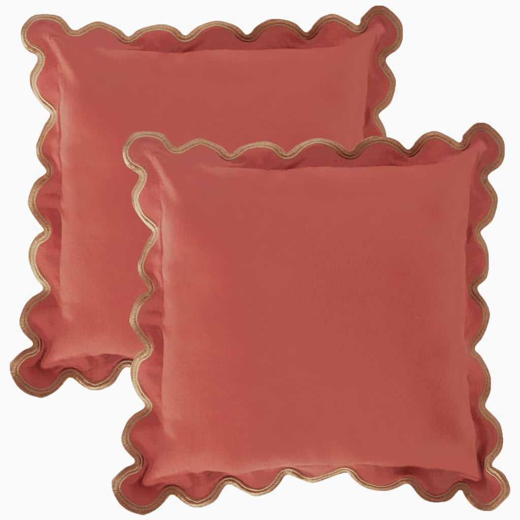 MIKI WELL 16x16in Scalloped Cotton Linen Pillow Covers Set of 2 Grayish Orange