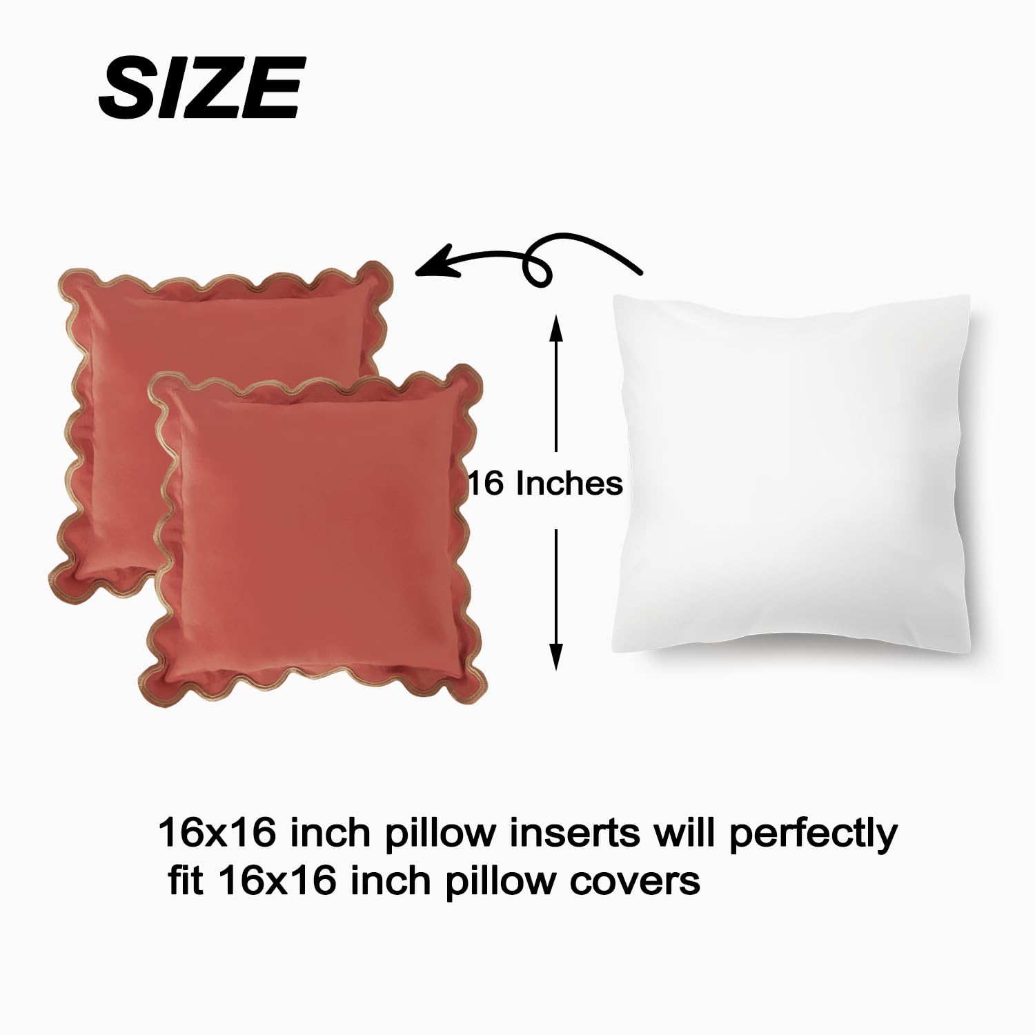 MIKI WELL 16x16in Scalloped Cotton Linen Pillow Covers Set of 2 Grayish Orange
