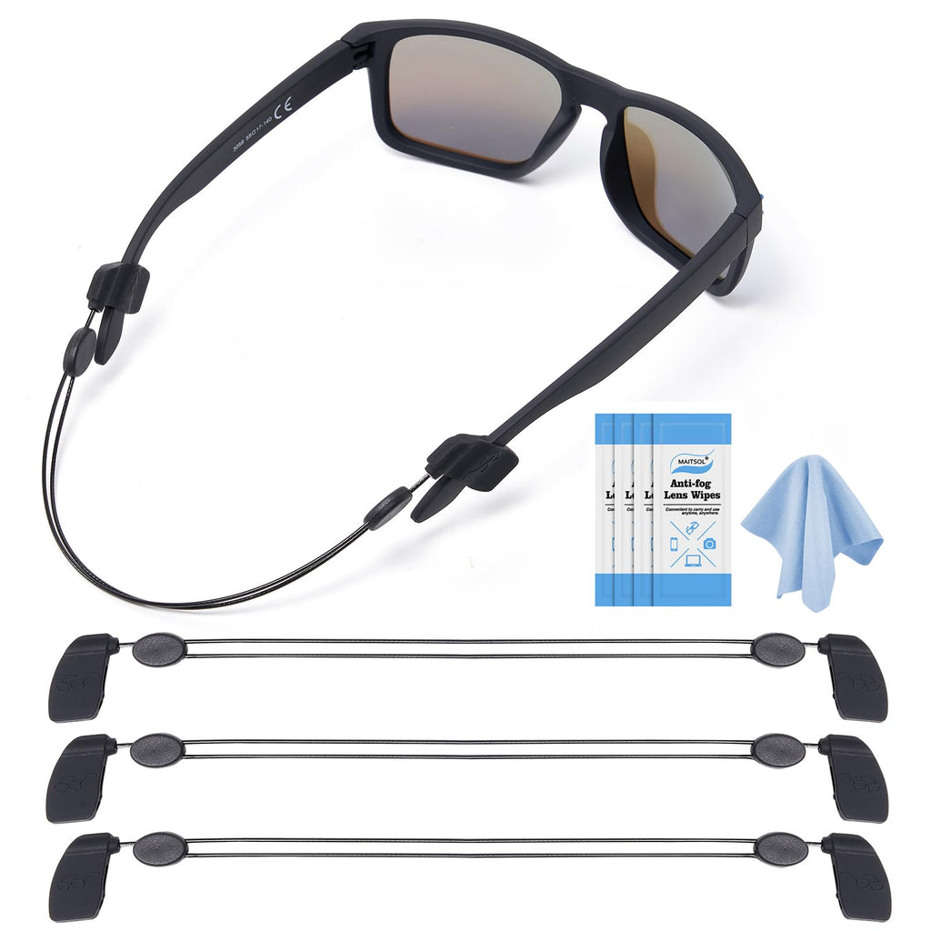 Maitsol Adjustable Glasses Strap Black 3 Pcs Silicone Wire Rope Unisex