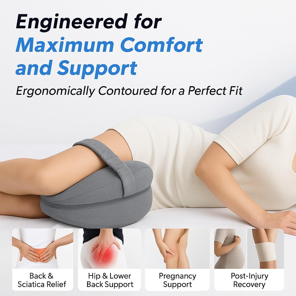 Generic Orthopedic Knee Pillow Memory Foam Side Sleepers Gray 1 Pack