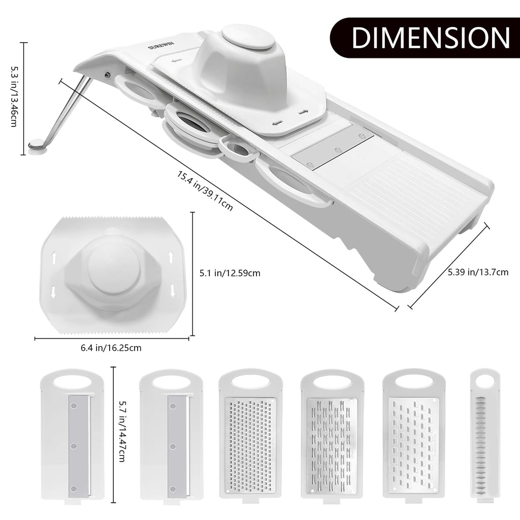 SUREWIN Mandoline Slicer Vegetable Chopper Fruit Cheese Grater 6 Blades White