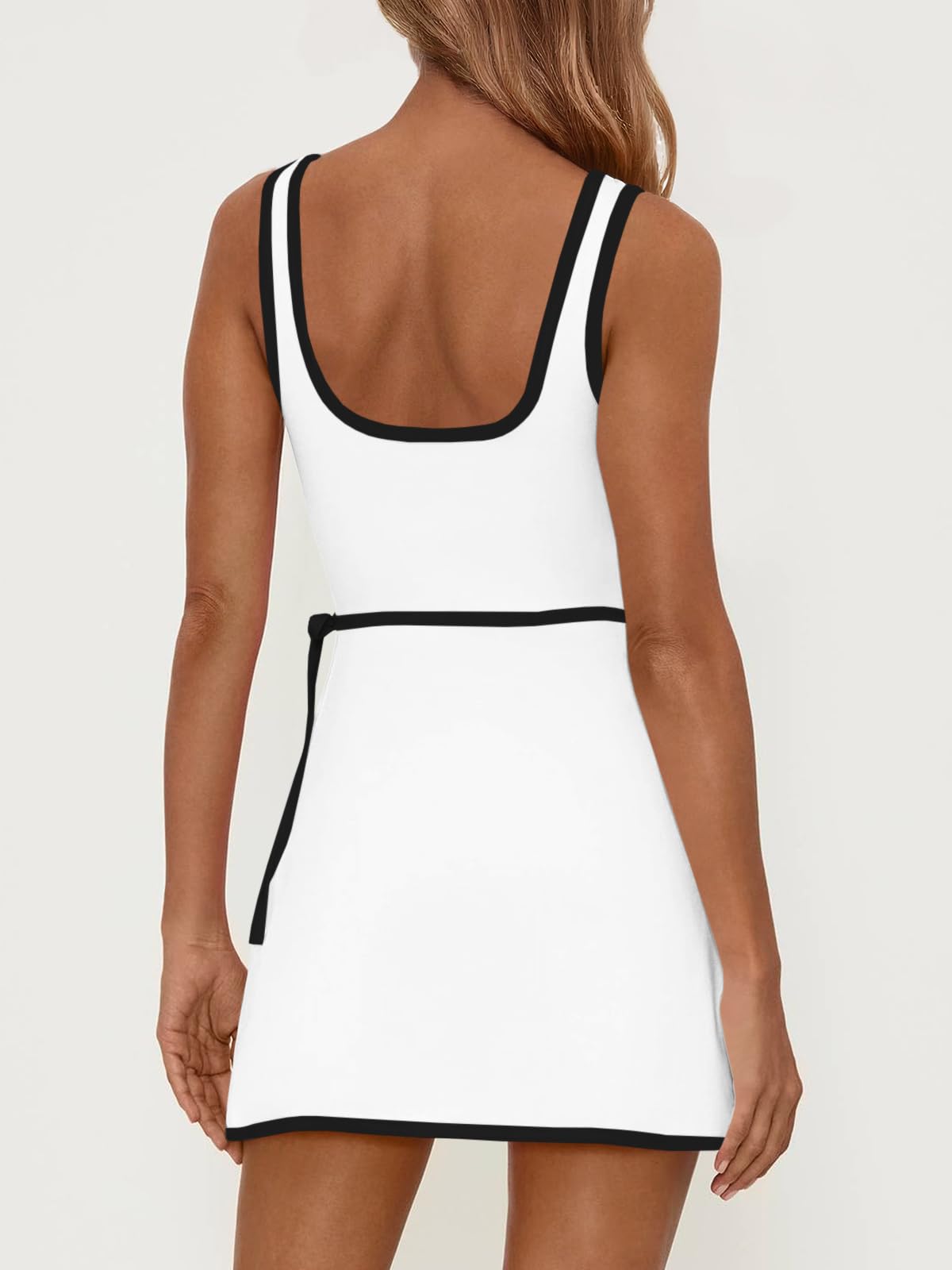 Fisoew Womens Workout Tennis Dress Built-in Shorts Bra Sleeveless White Size L