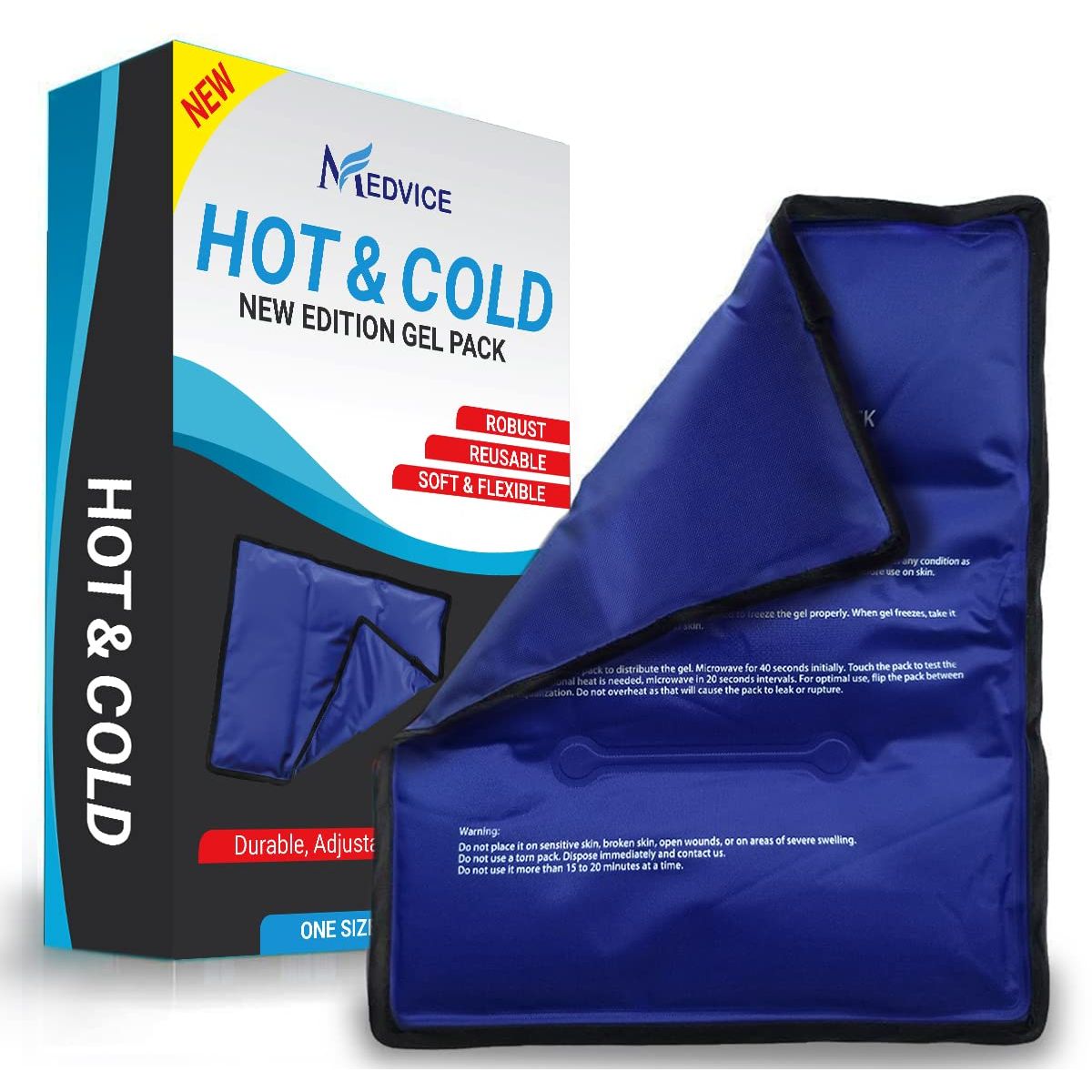 Reusable Hot and Cold Gel Pack (Large) - Flexible Compress for Pain Relief, Injuries & Recovery (2-Pack)