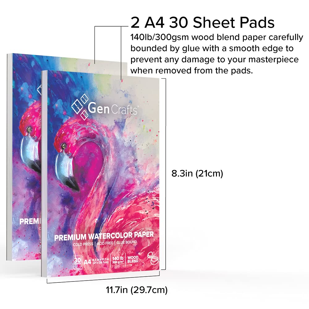 GenCrafts Watercolor Paper Pad A4 60 Sheets 140lb Cold Press Art Sketchbook