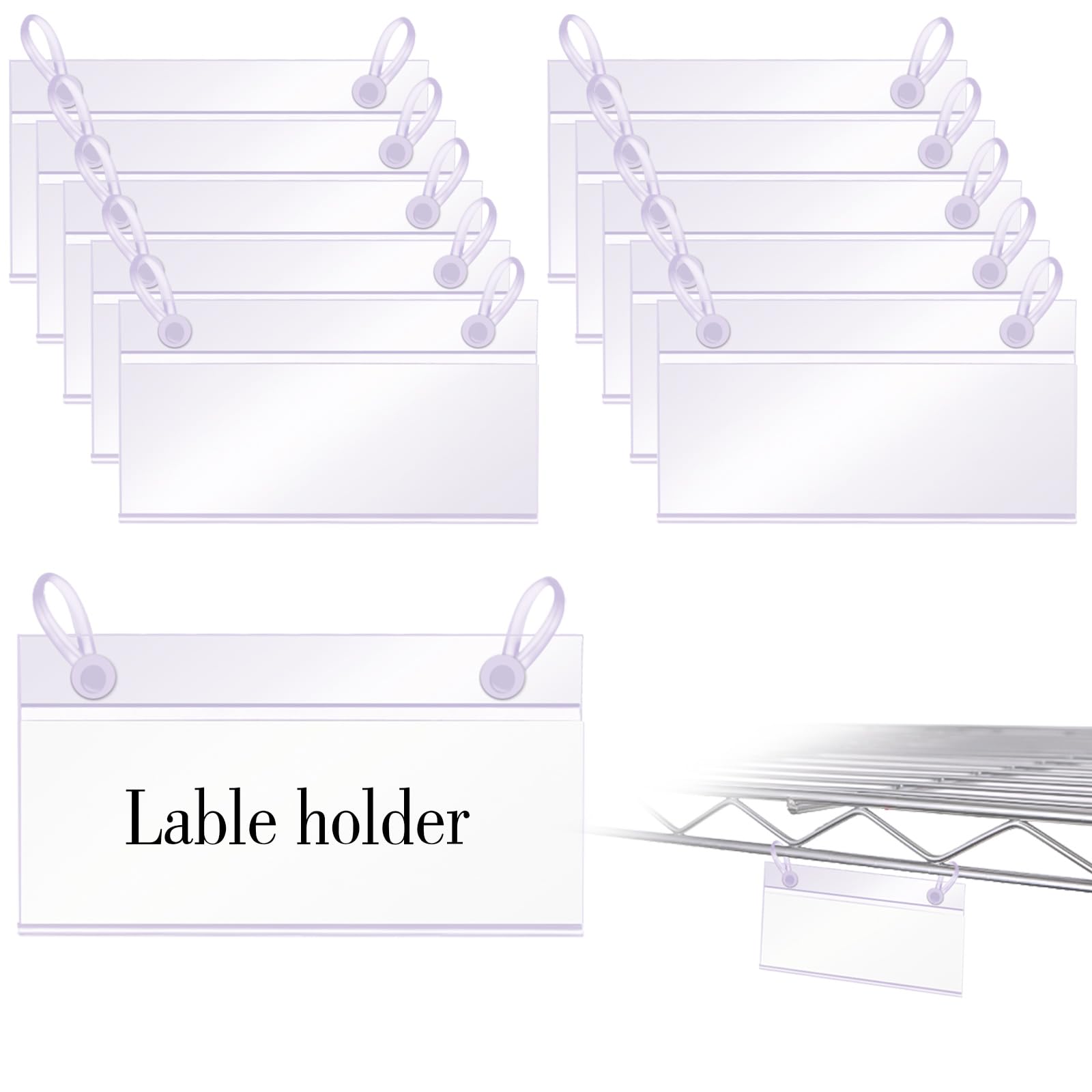 Snap-On Label Holders for Wire Baskets, 1.4 Inch Height, Clear (40 Count)