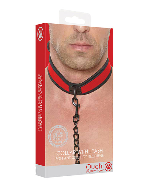 Shots Ouch Puppy Play Puppy Collar & Leash - Red