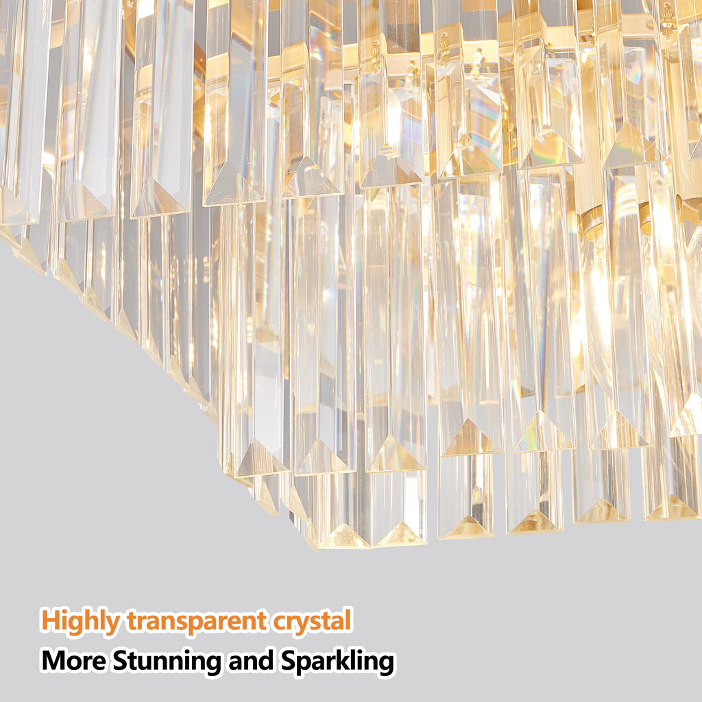 Chandeliers,Rectangular Crystal Chandelier Adjustable,E12 Modern Industrial Crystal Lights (Bulb Not Included)