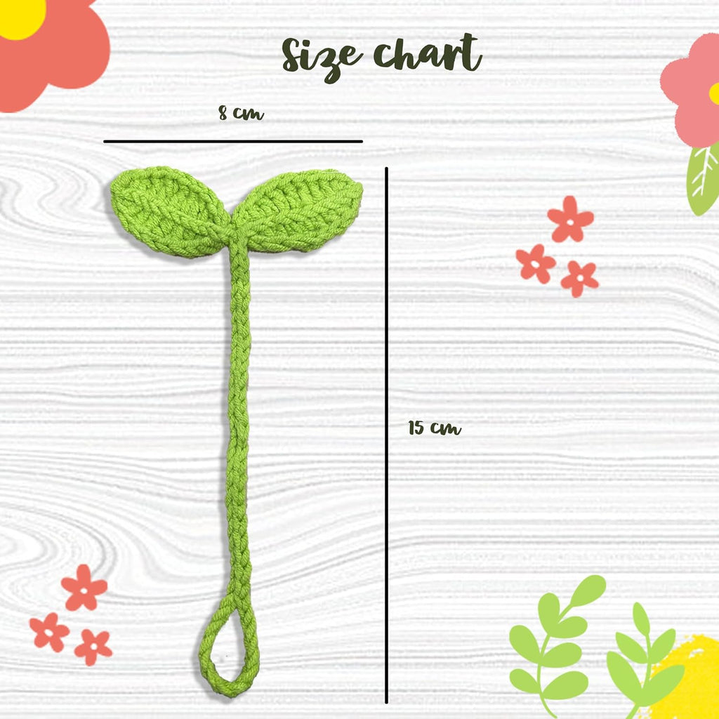 Cute Knitted Crochet Leaf Sprout - Lucky Handmade Multi-Functional Crochet Accessories Ideal Bookmark for Bookworms (Green)