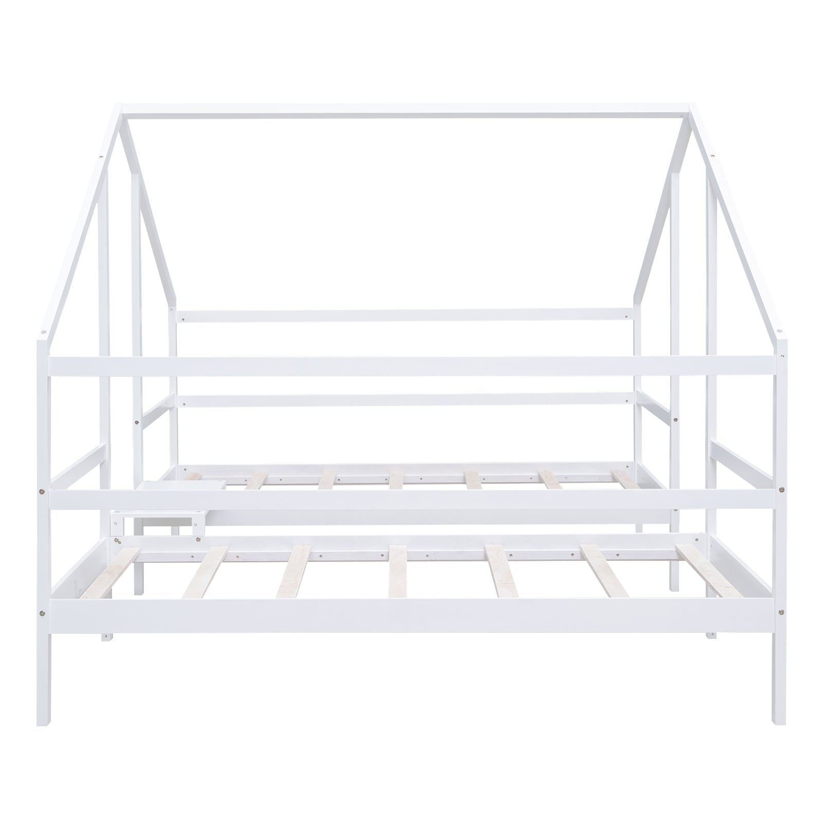Double Twin Size Triangular House Beds with Built-in Table White