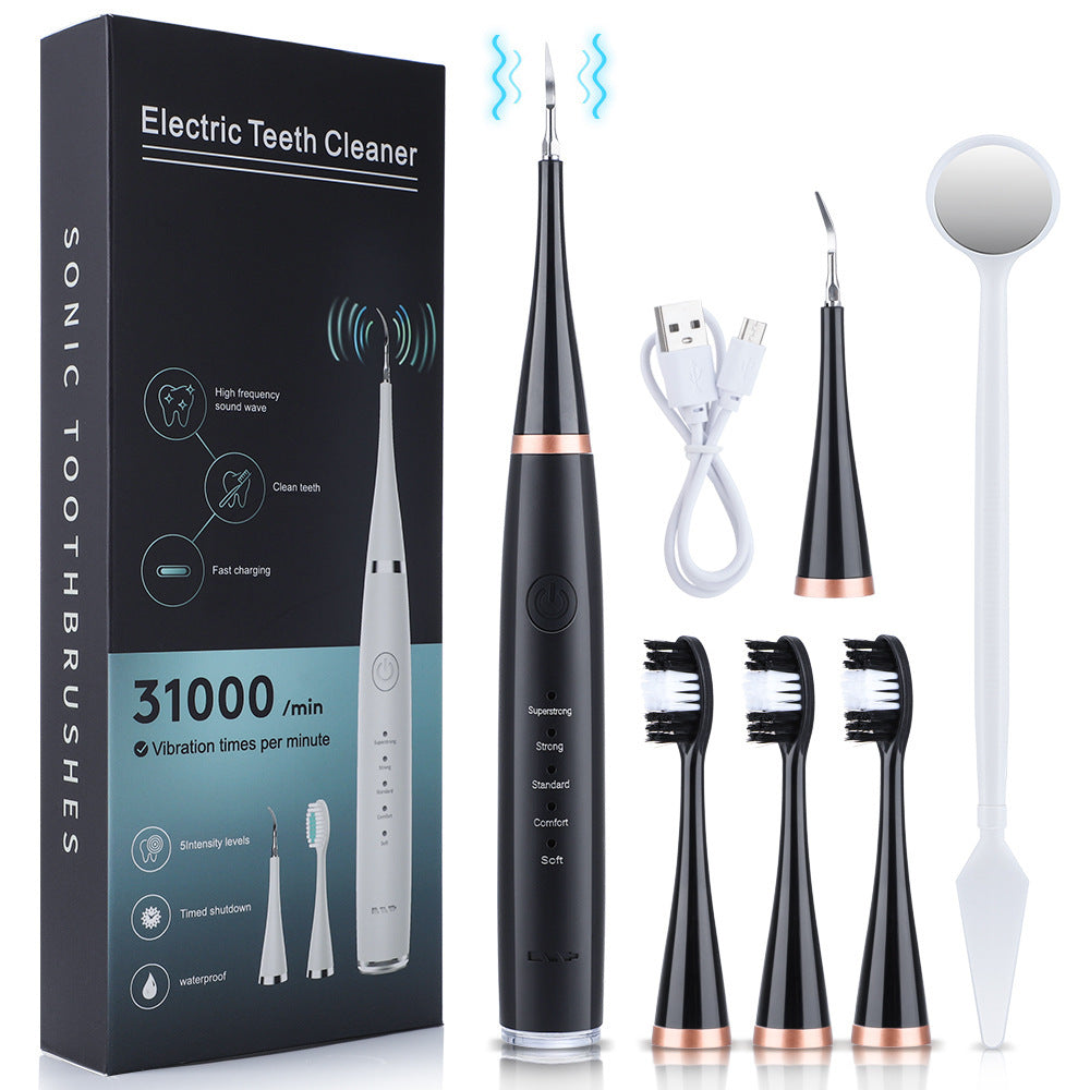 5-Speed High Frequency Vibrating Tooth Cleaner USB Electric Toothbrush Cleaning Device To Remove Stained Calculus Set Tooth Cleaning Instrument