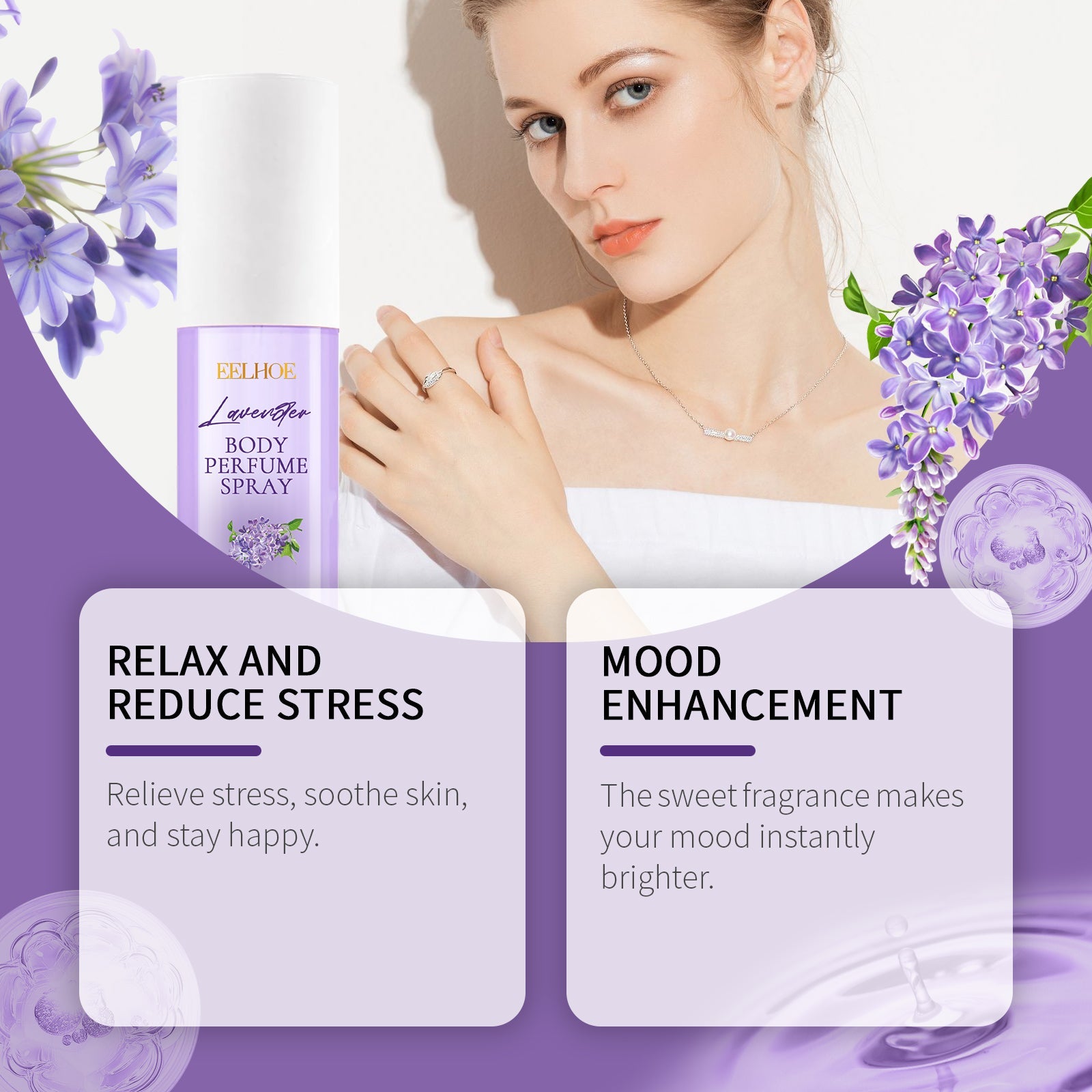 Lavender Body Perfume Spray, Lasting Fragrance Lavender Fragrance Refreshing Floral Perfume