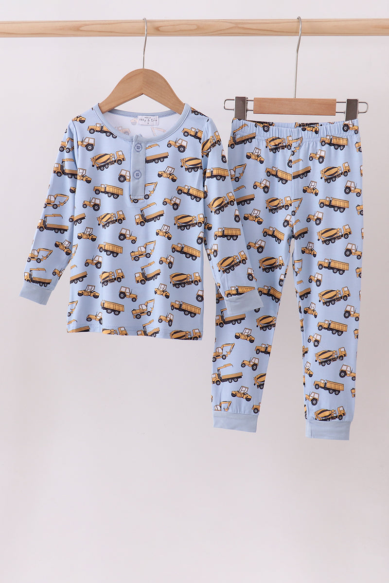 Premium blue excavator print bamboo pants set