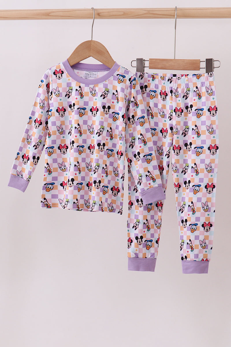Premium purple character print bamboo pants set