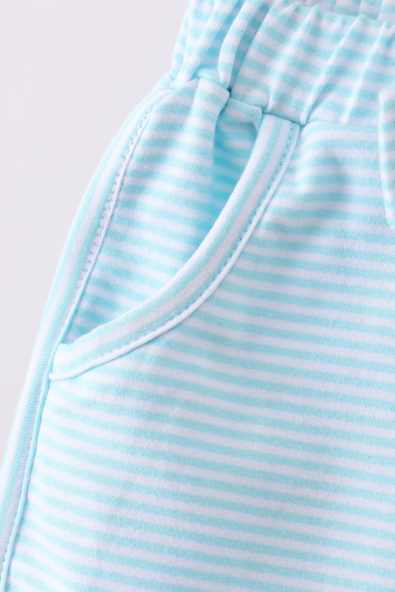 Premium Mint&white stripe bow shorts