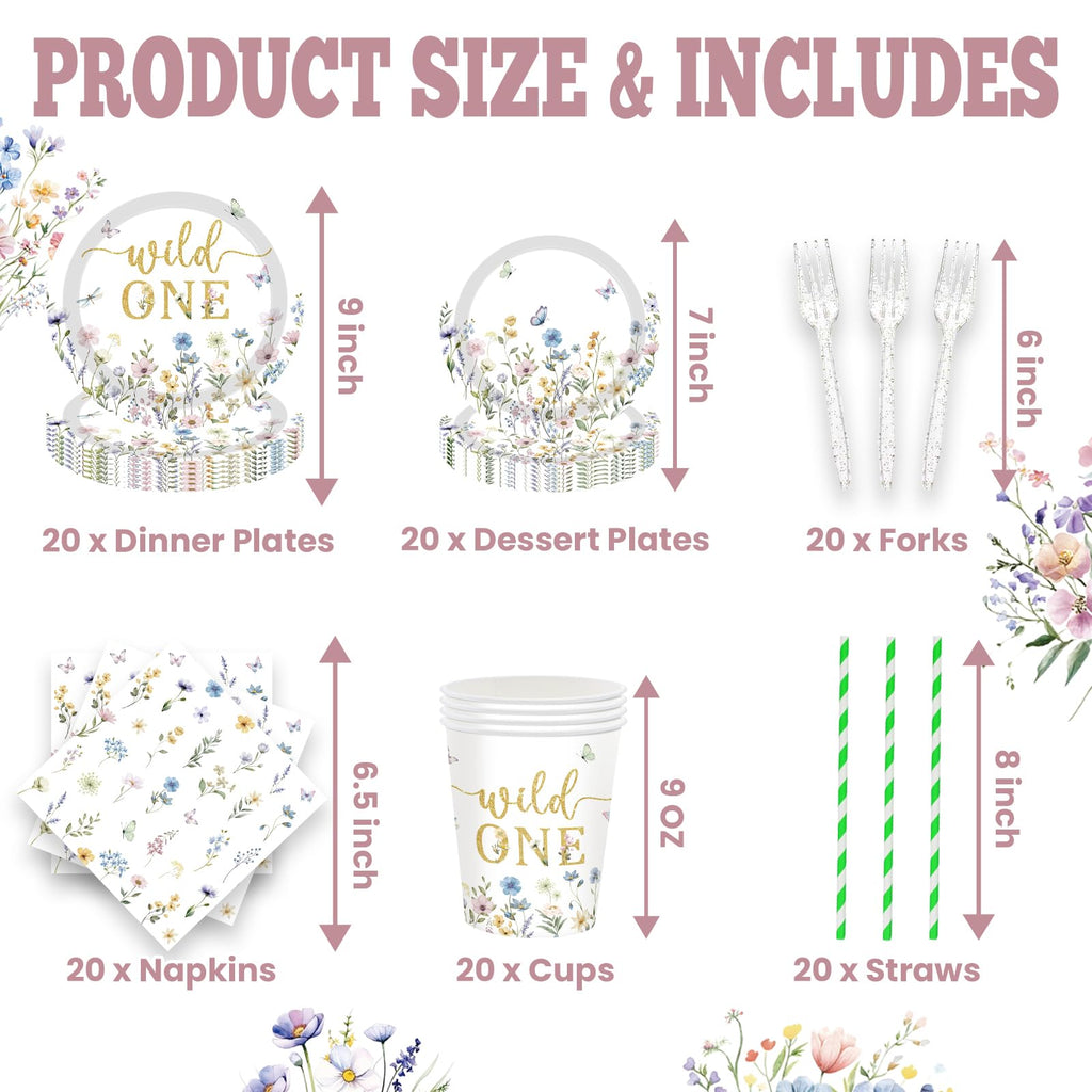 JOYHAPISTAR Wildflower Birthday Party Decorations Set for Girl, Serve 20 Floral