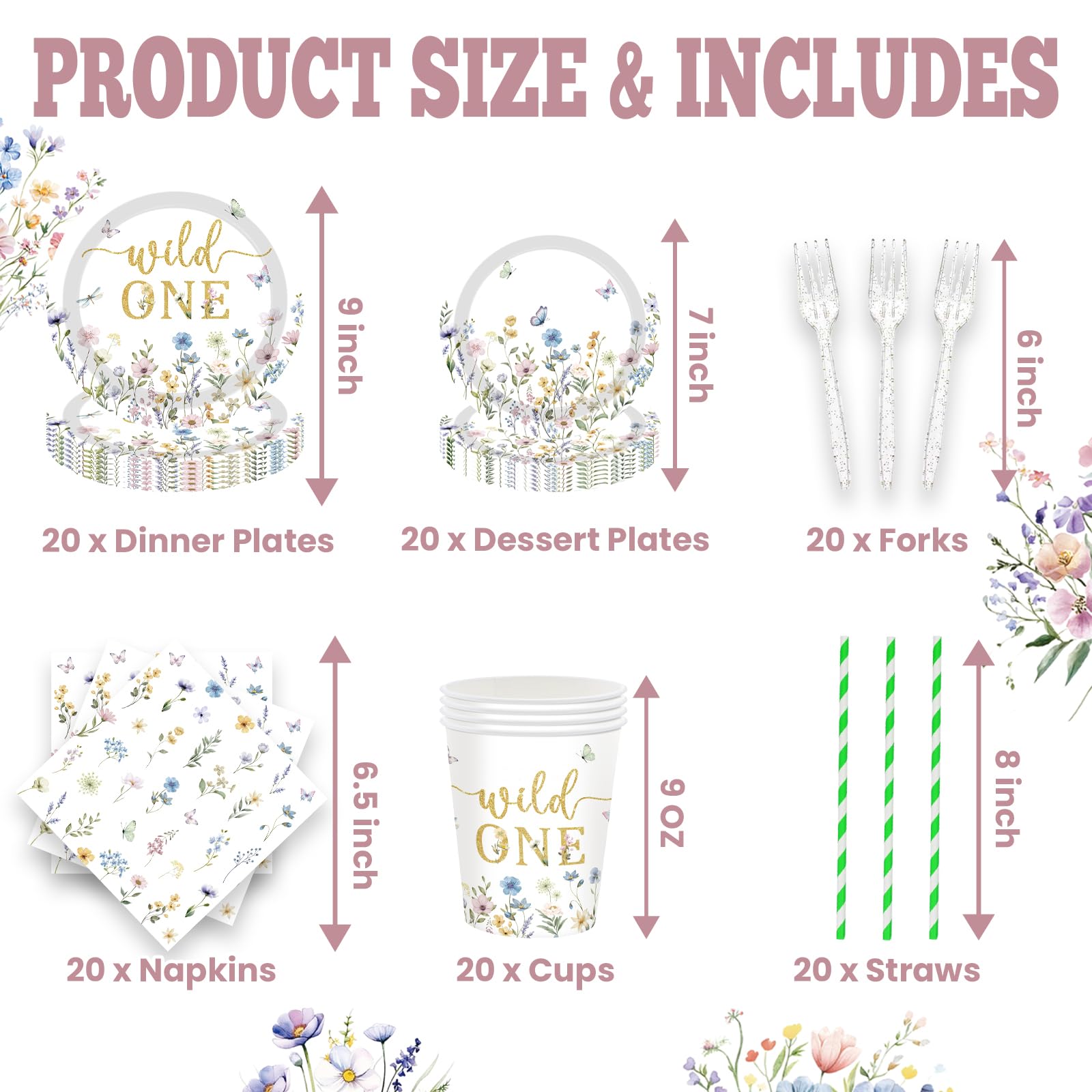 JOYHAPISTAR Wildflower Birthday Party Decorations Set for Girl, Serve 20 Floral
