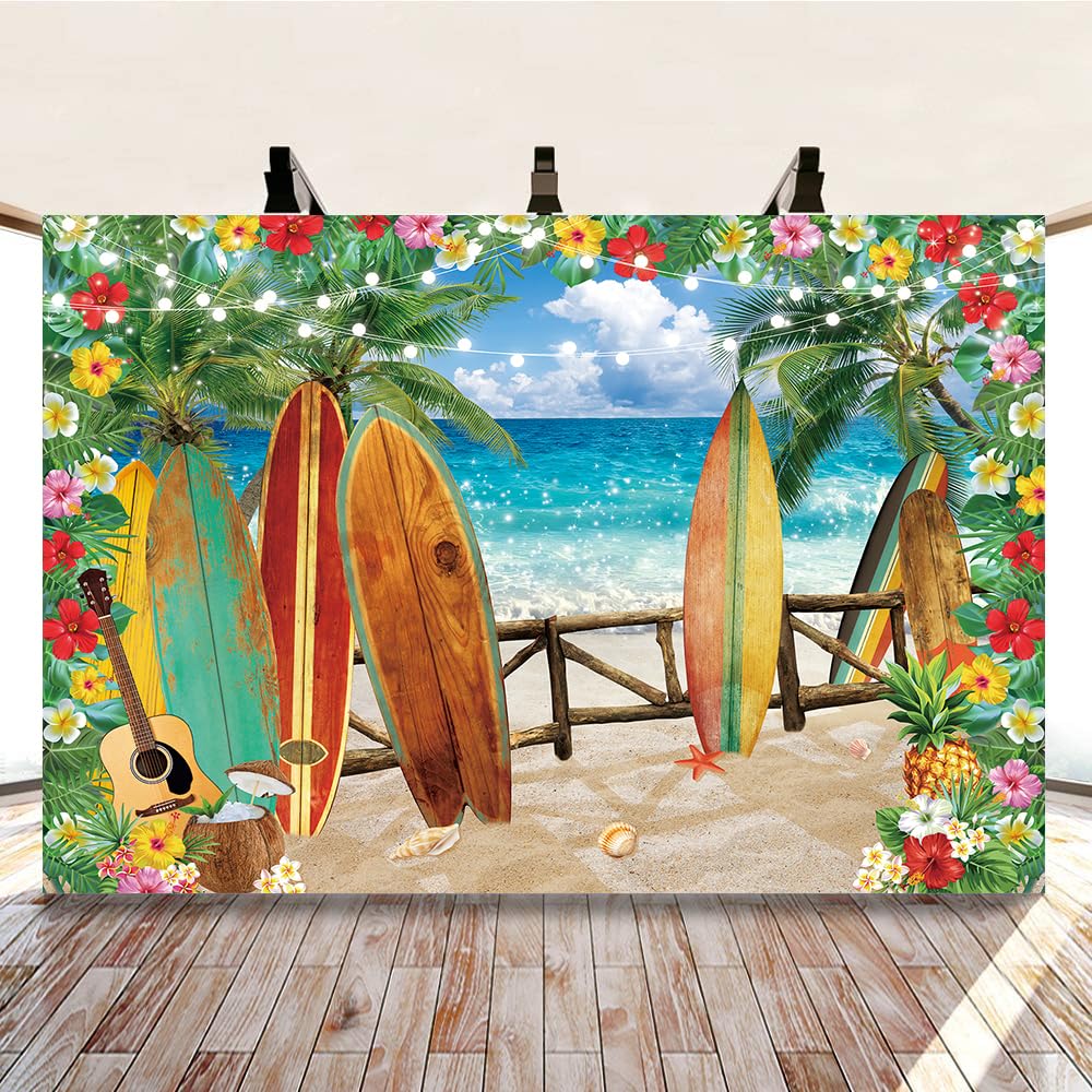 TJSWYADGS Summer Hawaiian Beach Backdrop Tropical Flower Palm Leaves 7x5FT