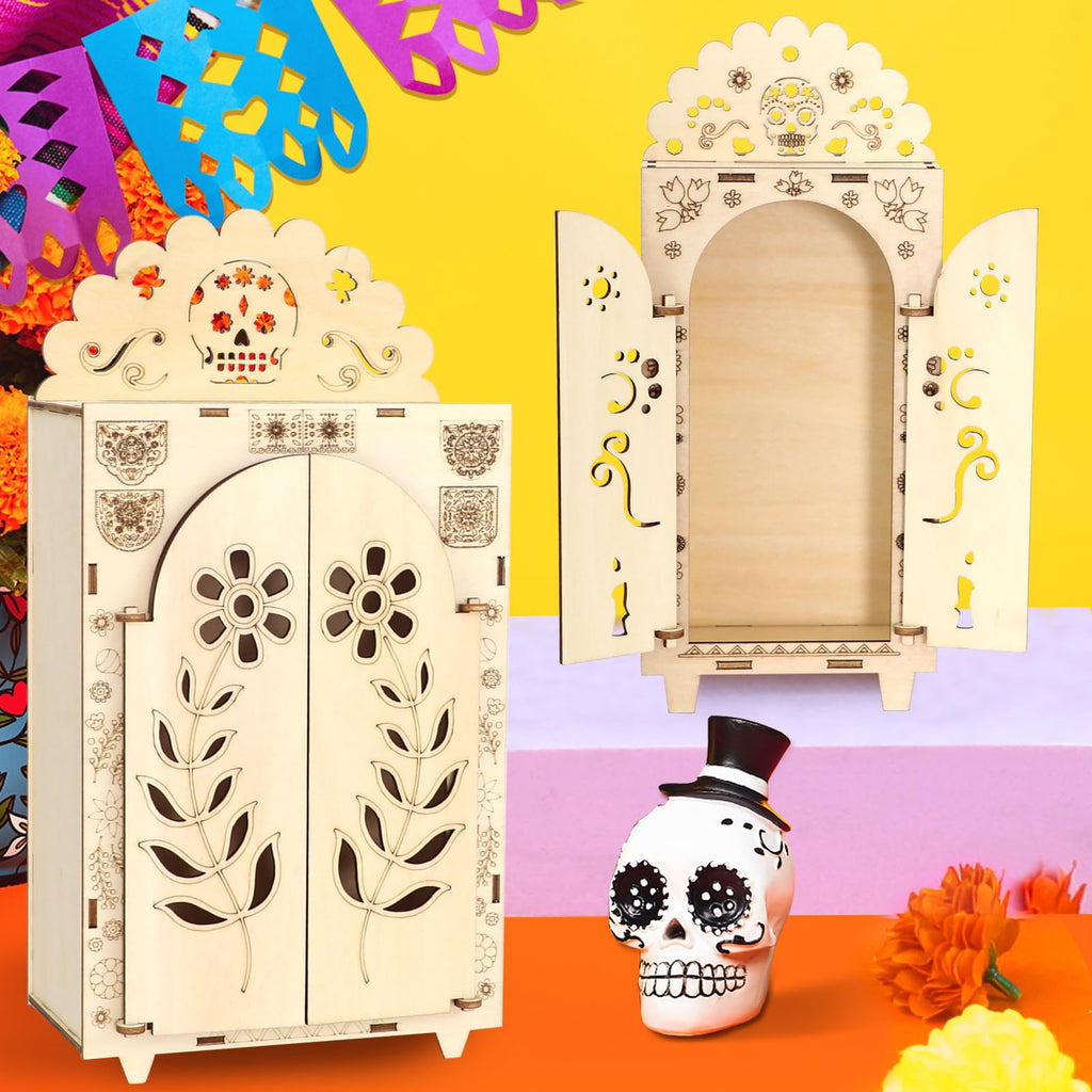 Dia De Los Muertos Wooden Altar Shadow Box Mexican Ofrenda Decoration