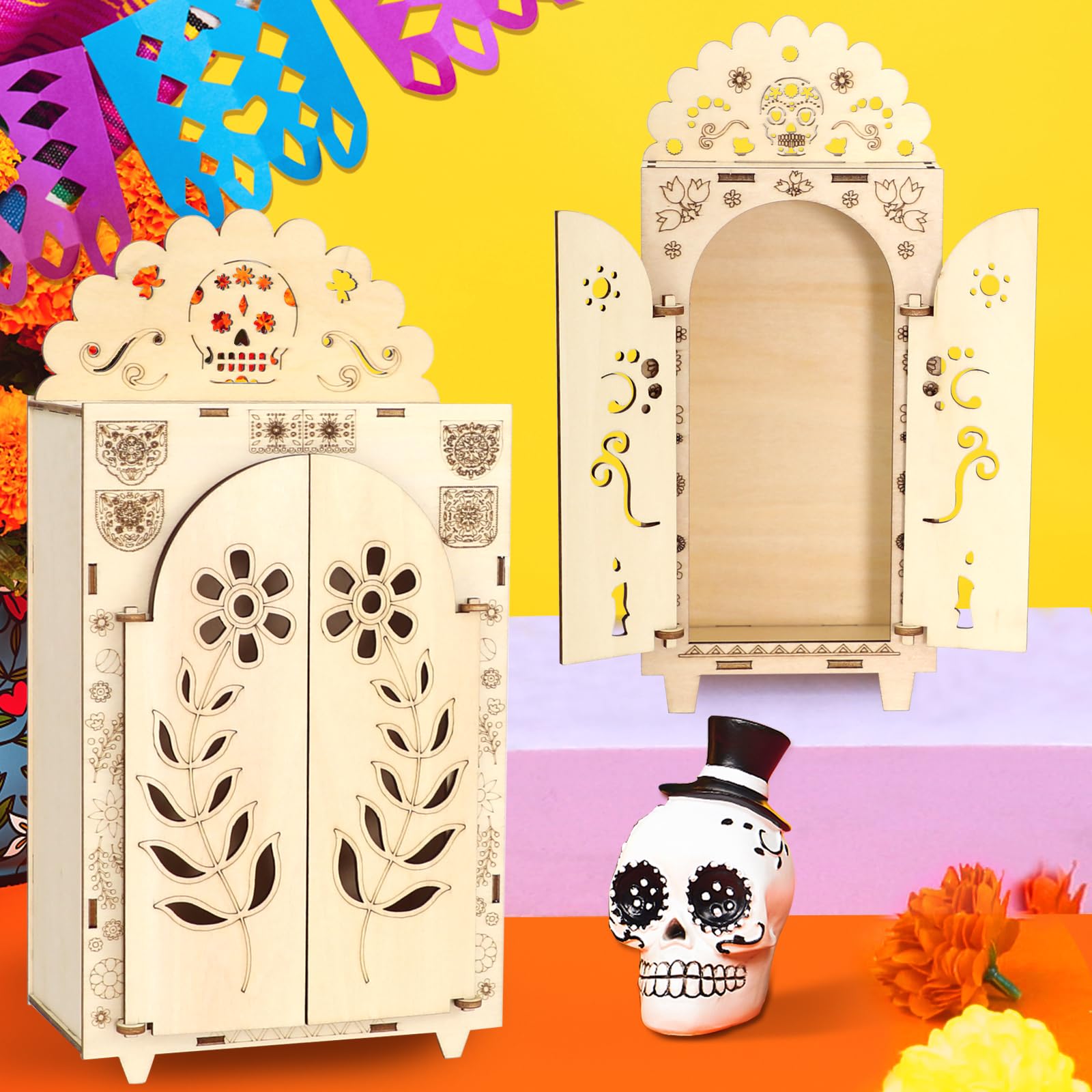 Dia De Los Muertos Wooden Altar Shadow Box Mexican Ofrenda Decoration