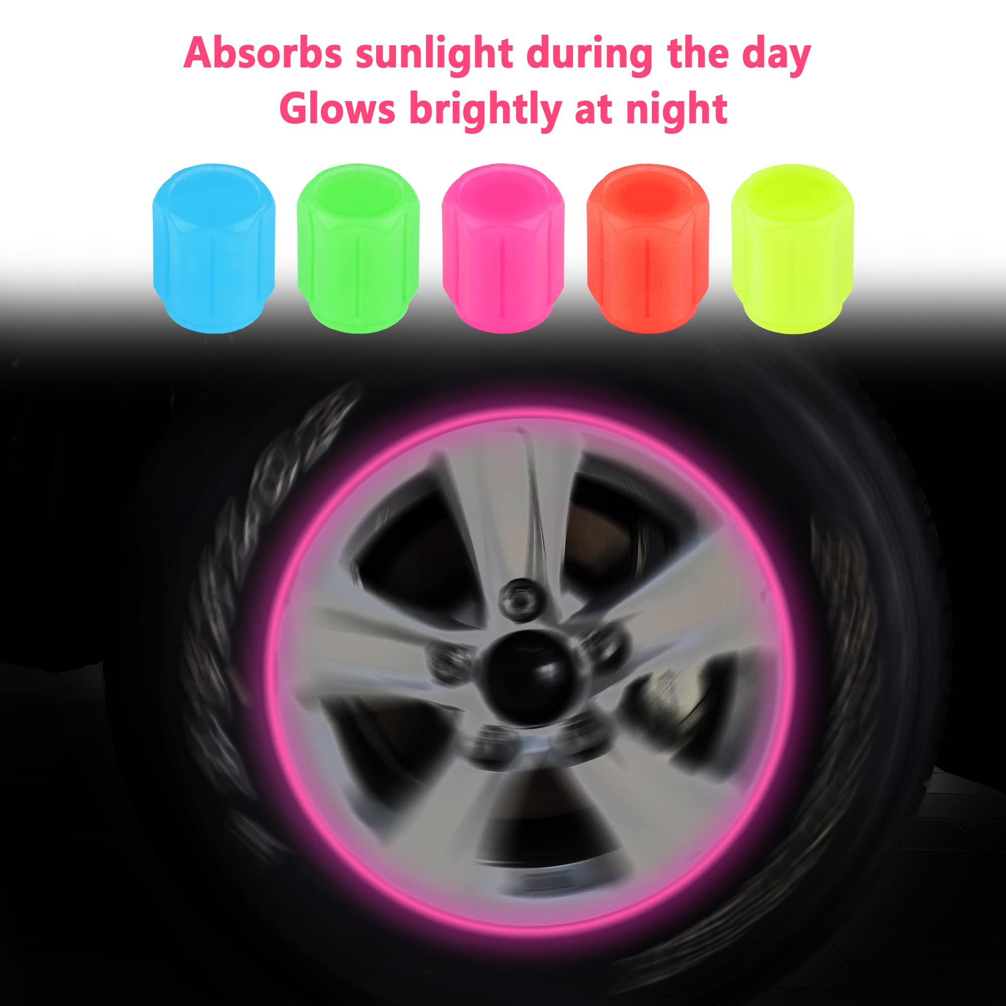 8PCS Fluorescent Skull Tire Valve Stem Caps Luminous Car Bike Red