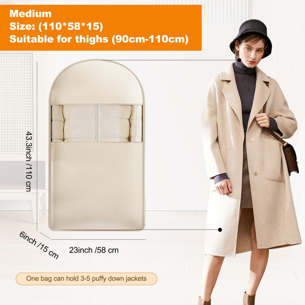 TPTAL Space Saving Hanging Garment Bag Beige with Self Compression Zipper