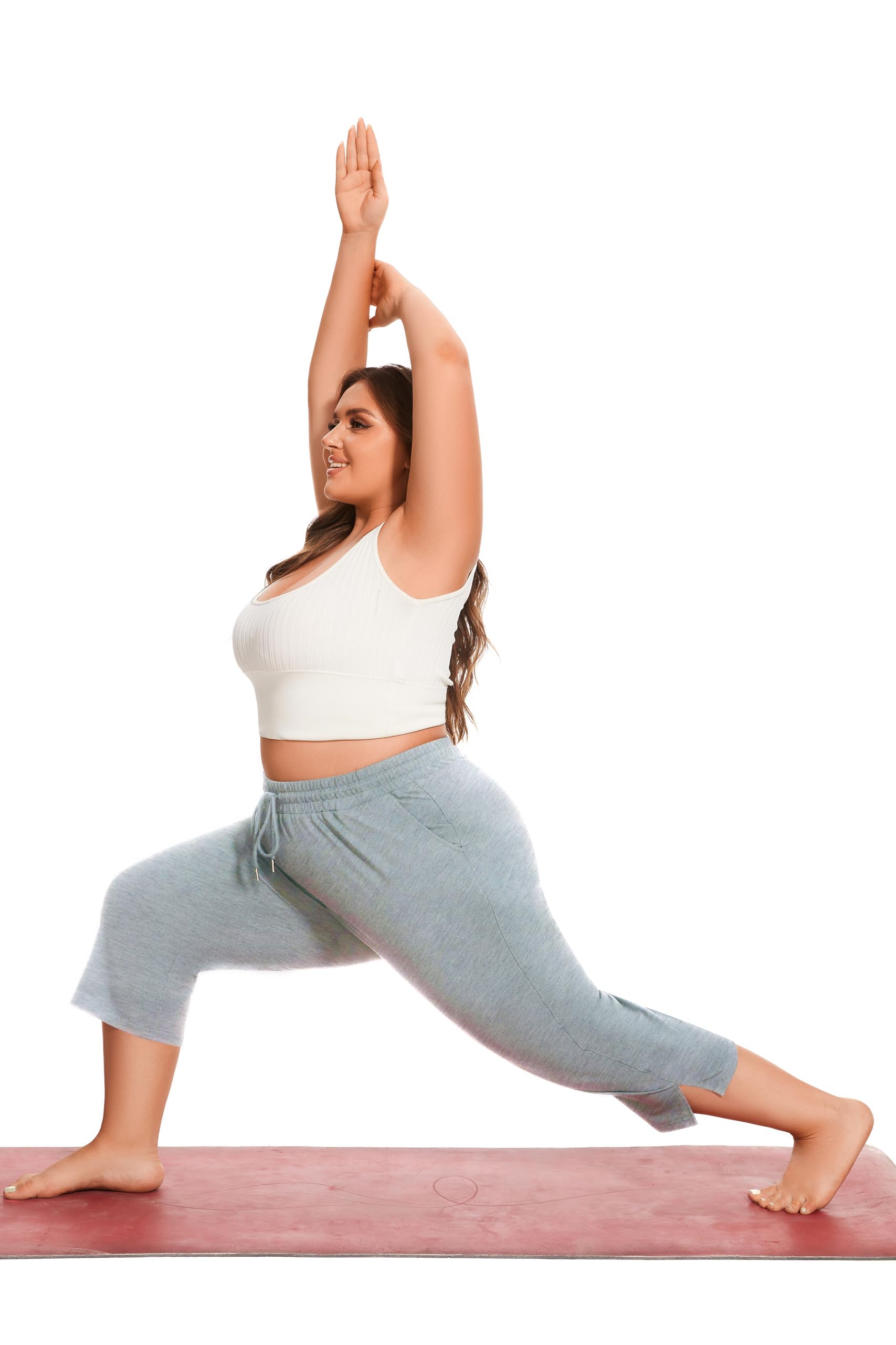Gyrans Plus Size Wide Leg Yoga Capris Pants with Pockets Light Gray Size 3X
