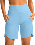 Soothfeel Women's 7" Athletic Running Shorts High Waisted Pockets Light Blue XL