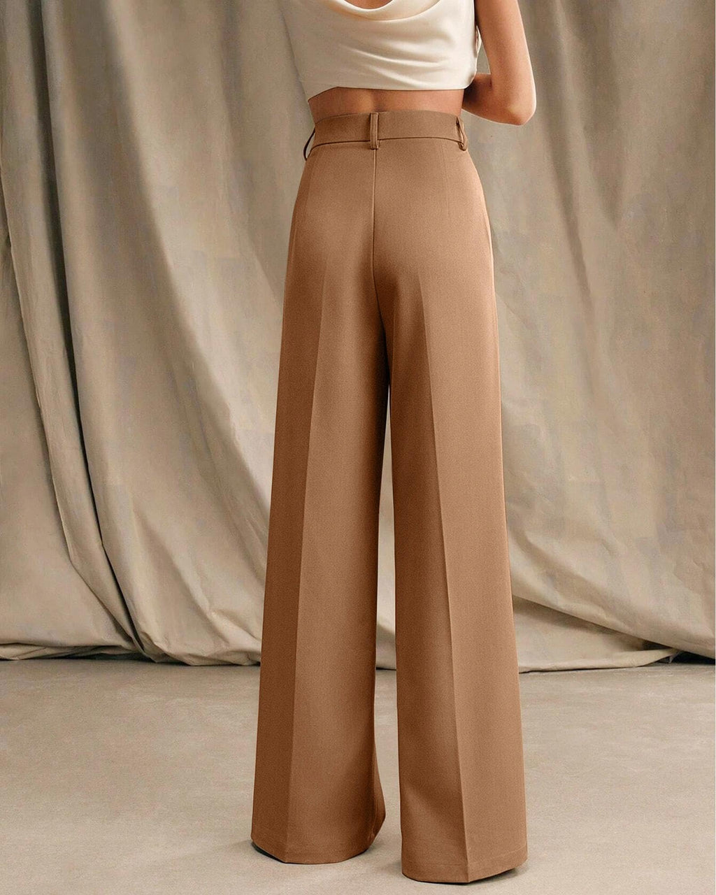 XISOXU Womens Wide Leg High Waist Palazzo Pants Khaki Size S
