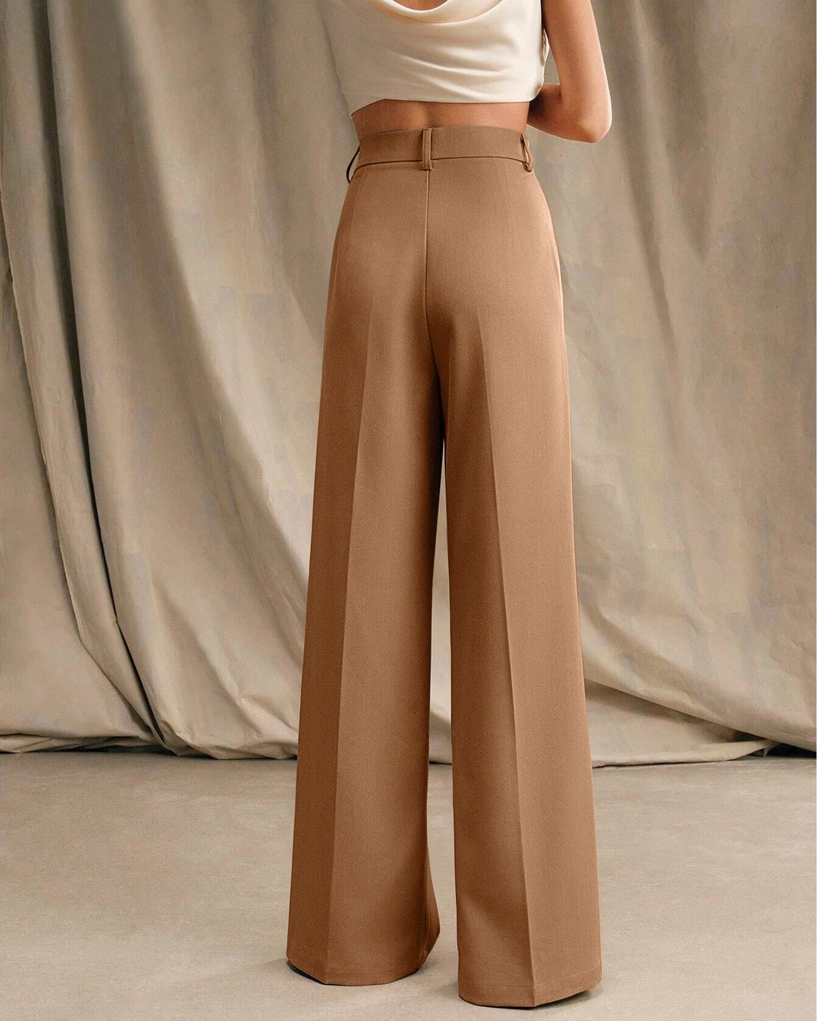 XISOXU Womens Wide Leg High Waist Palazzo Pants Khaki Size S