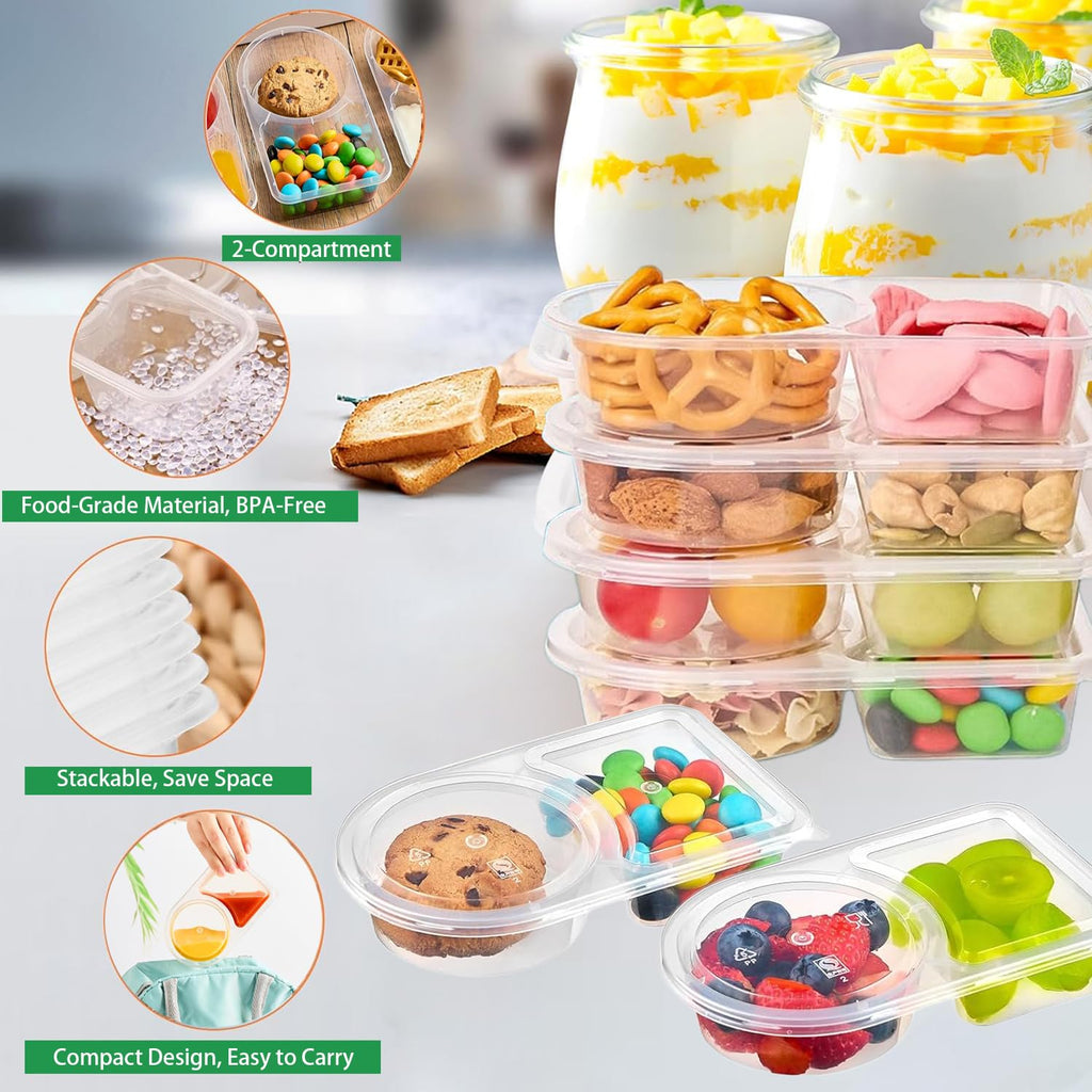 Coraltree 30PCS 6oz Snack Pack Containers Double Compartment Transparent