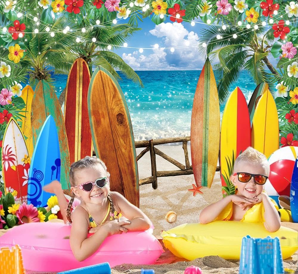 TJSWYADGS Summer Hawaiian Beach Backdrop Tropical Flower Palm Leaves 7x5FT