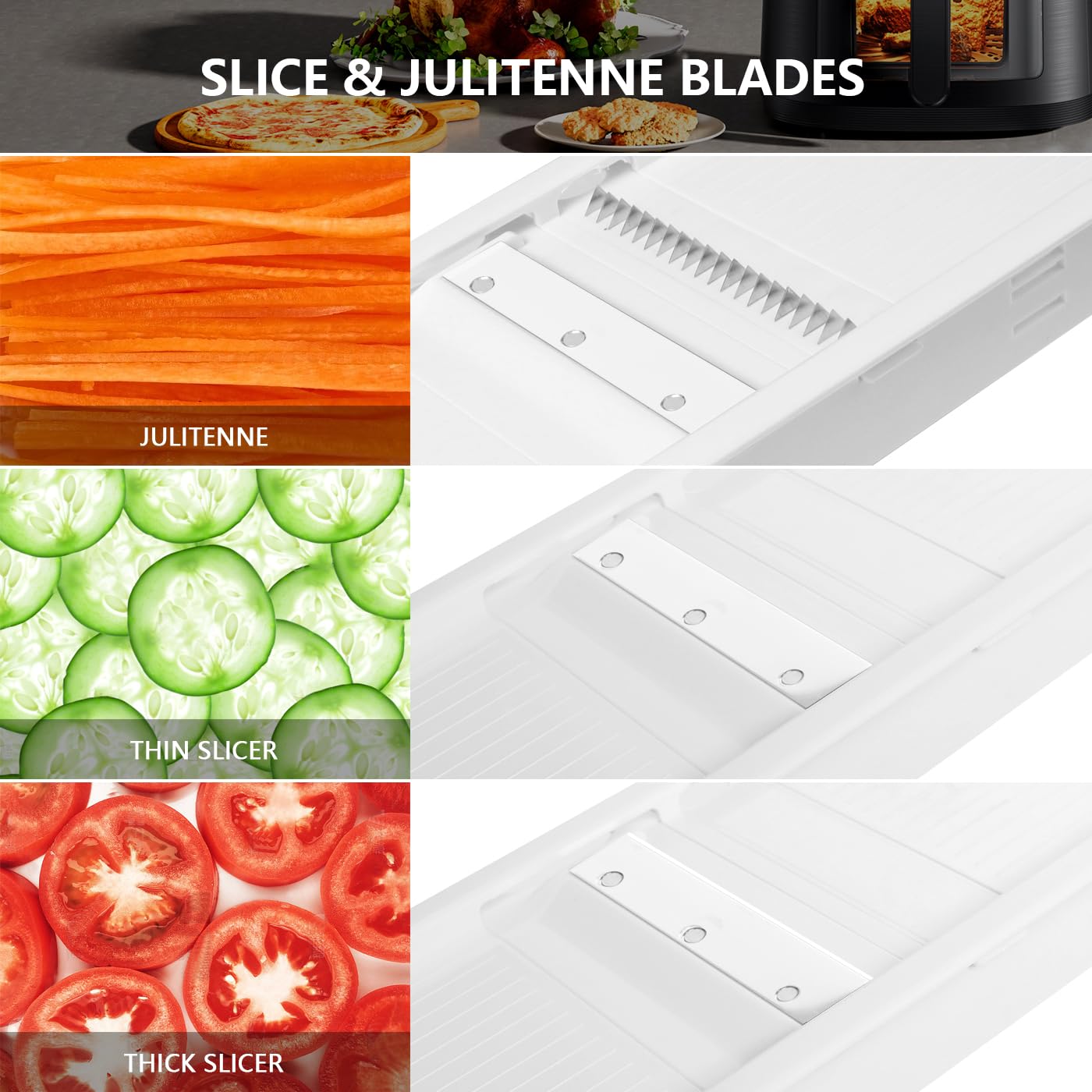 SUREWIN Mandoline Slicer Vegetable Chopper Fruit Cheese Grater 6 Blades White