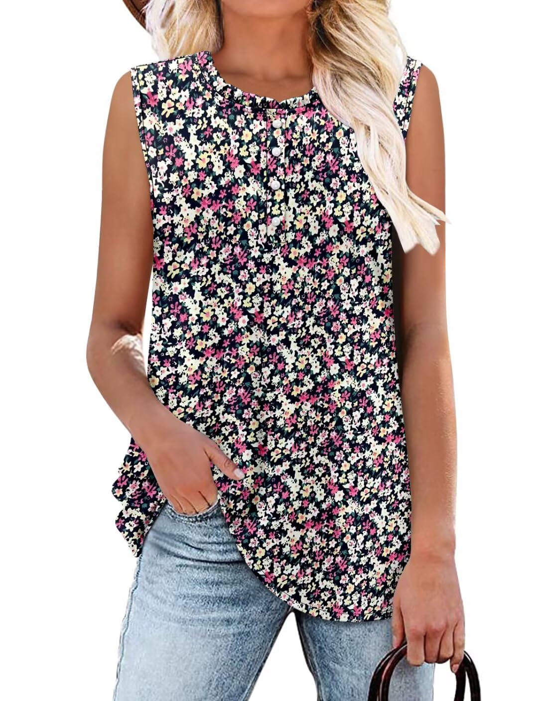 CRAZY GRID Women's Sleeveless Floral Slim Fit Tank Top Tee Violet Red Size XXL